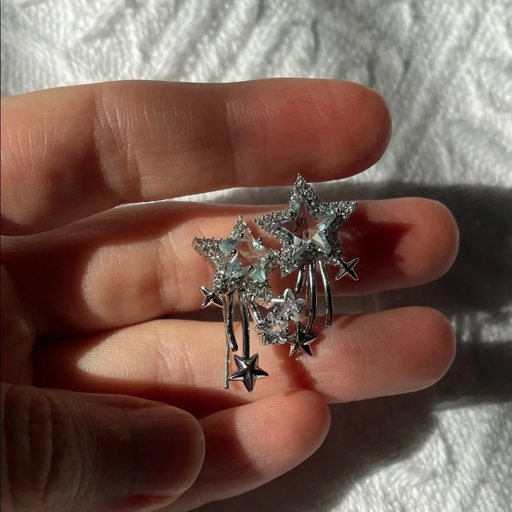 Zirconia Star Silver Starburst Earrings Crystal blue topaz